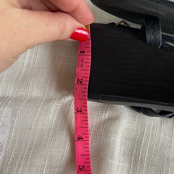 Tory Burch NEW Miller Navy Blue 60MM Wedge Leather Sandal Size 8 beach coastal - Picture 7 of 11